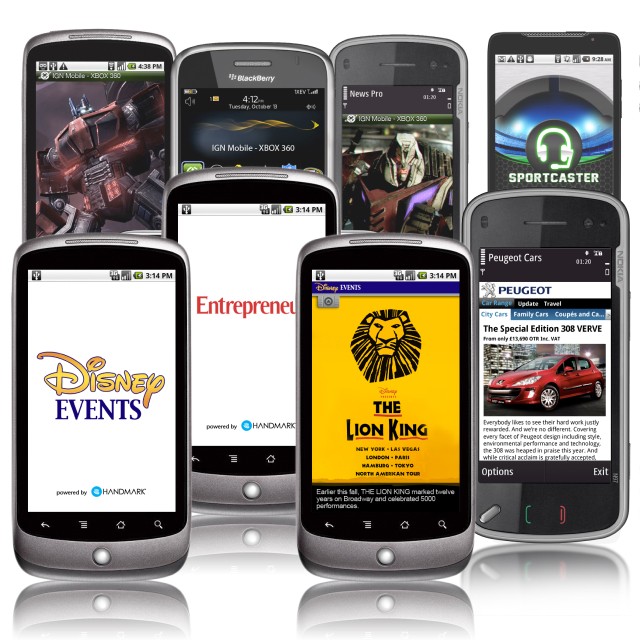 Blackberry, Nokia, and other smartphones featuring Handmark apps.