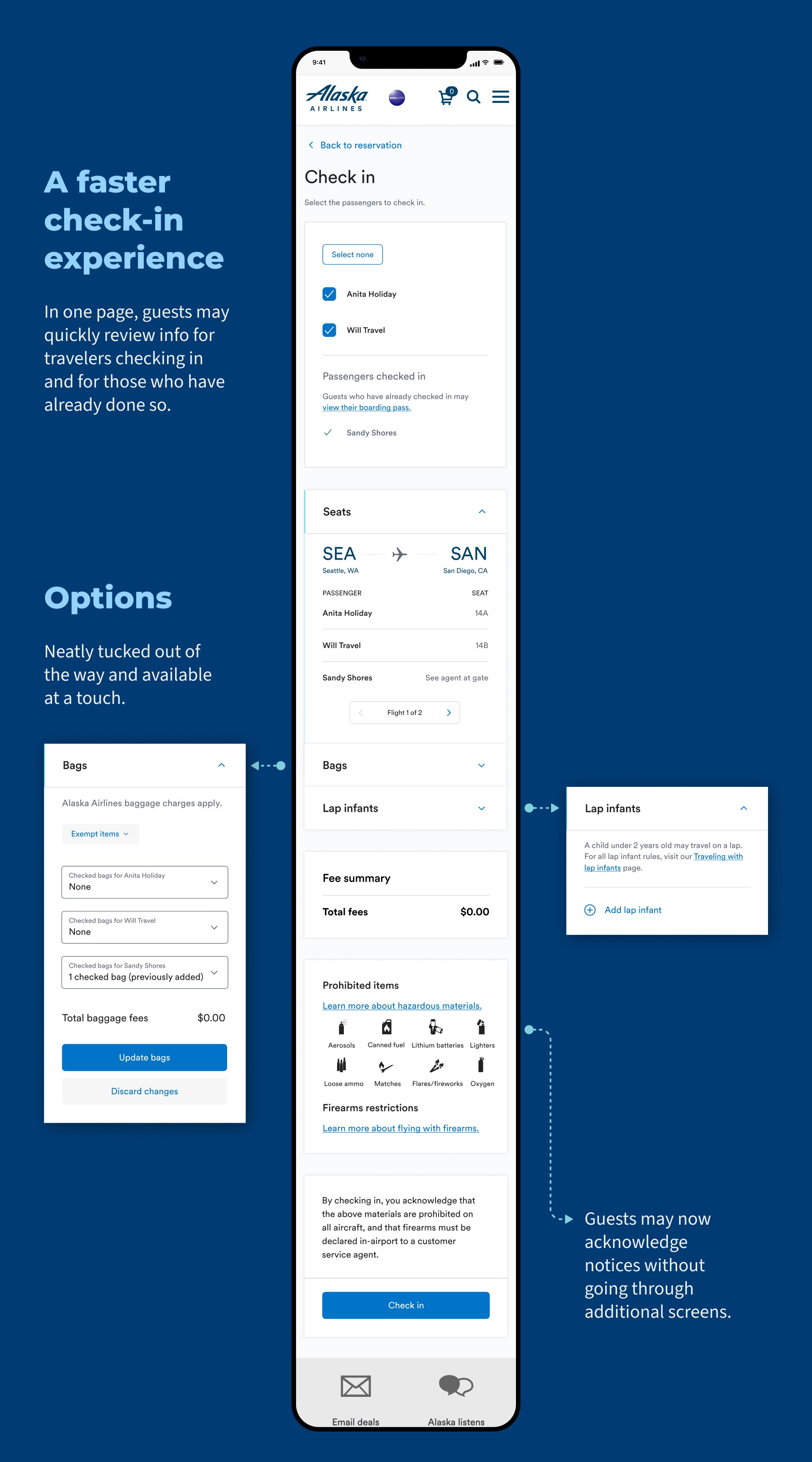Mobile Web design of the Check-in Summary page.