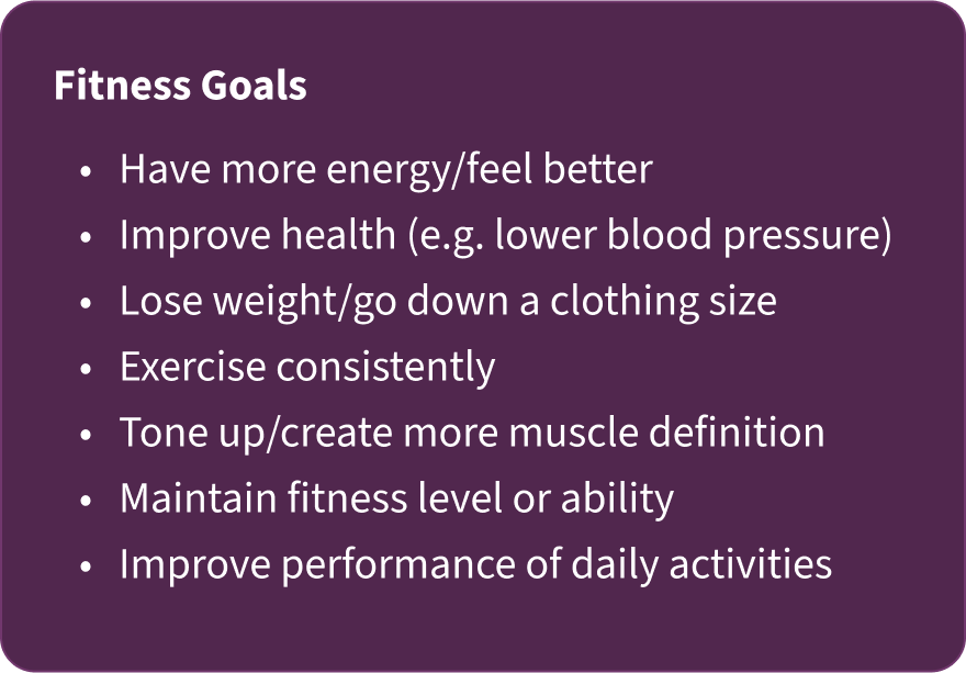List of persona fitness goals.
