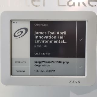 Conference Room sign showing James Tsai's Innovation Fair meeting. 