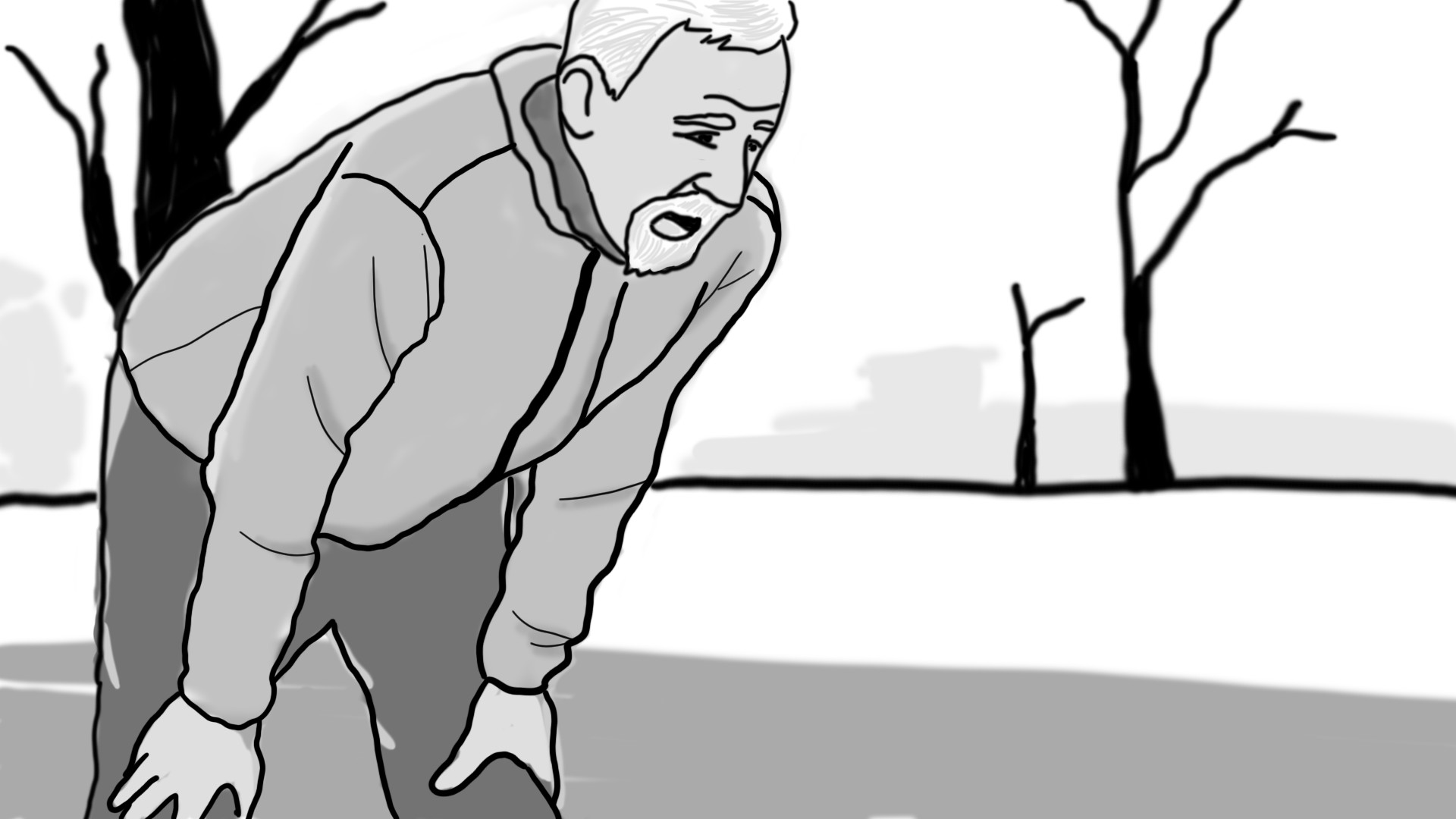Illustration of a man struggling while out jogging.