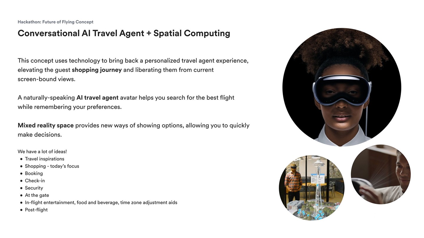 This concept uses technology to bring back a personalized travel agent experience, elevating the guest shopping journey and liberating them from current screen-bound views.